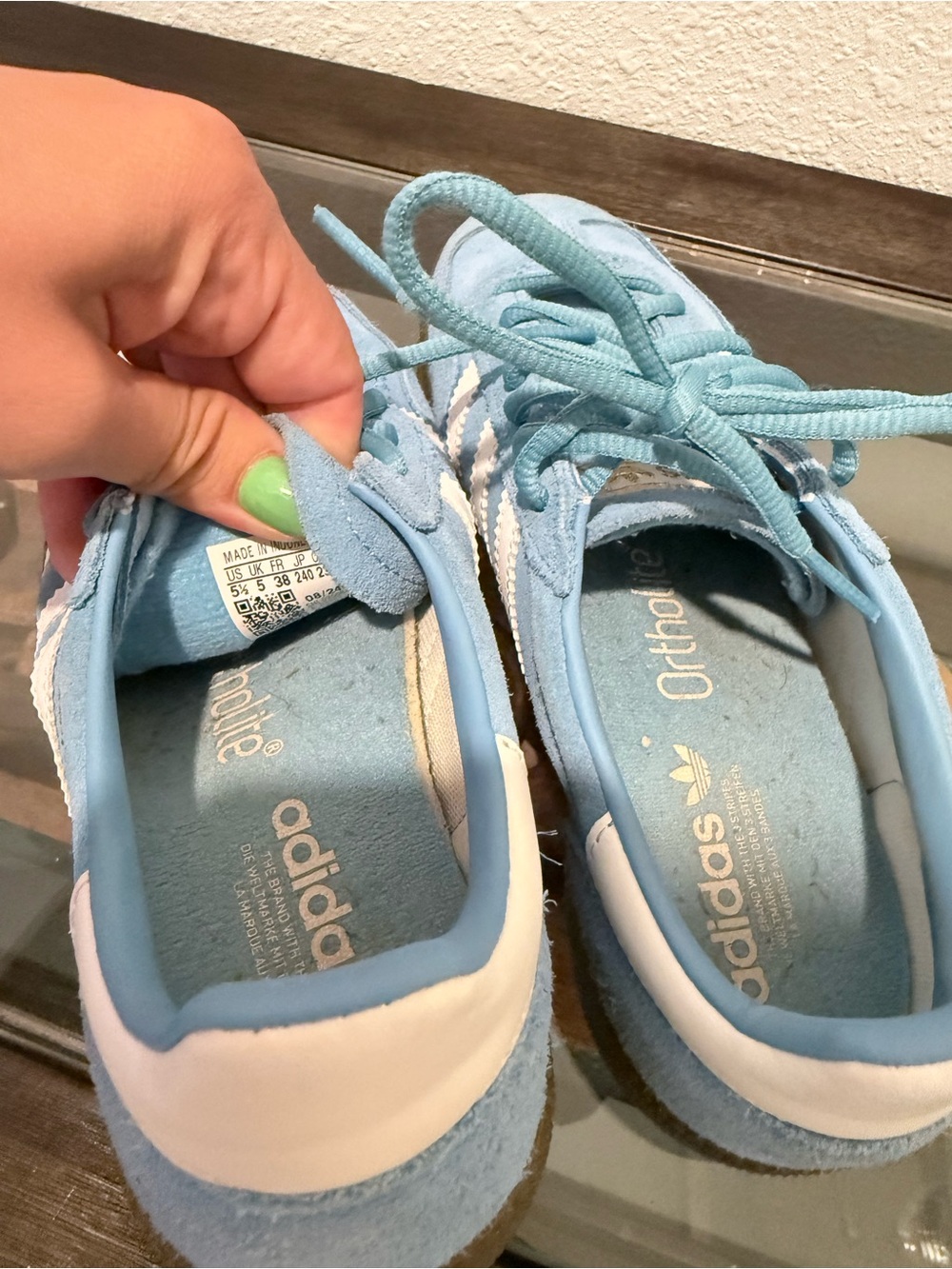 adidas Light Blue Suede Sneakers with White Stripes - Picture 7 of 7